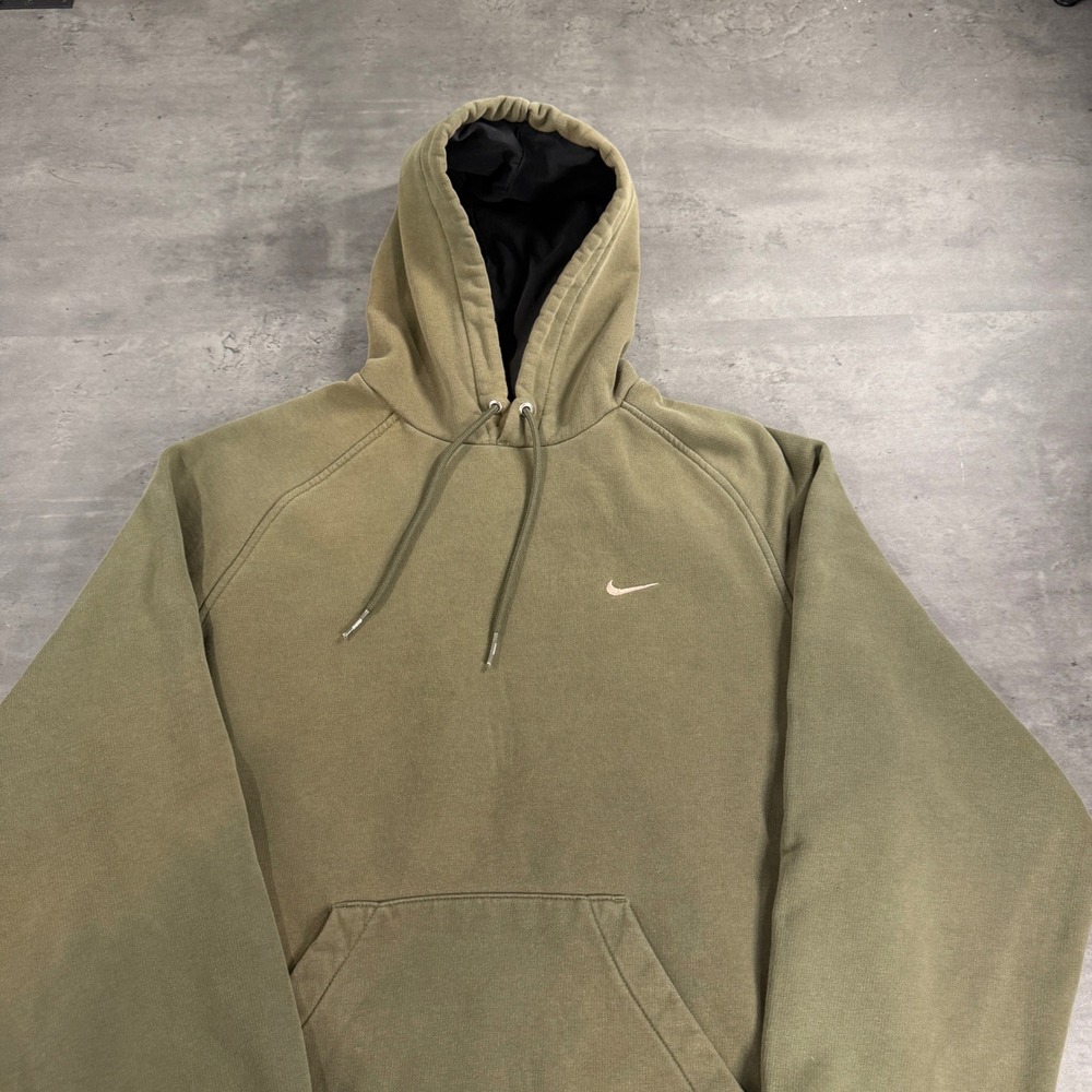 Vintage Nike‎ Hoodie Mens M Olive Green Embroidered Swoosh Faded Distressed Y2K